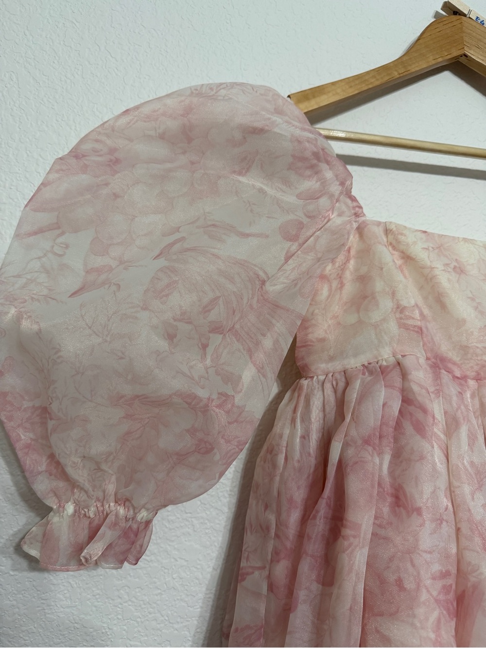 Selkie Pink Floral Sheer Puff Sleeves Mini Dress size XS - Picture 6 of 14